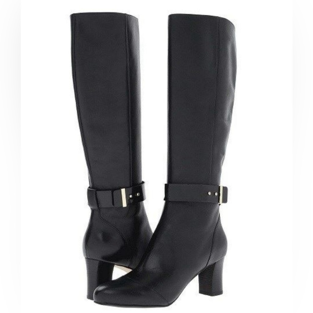 Cole Haan black leather Miriam Tall Zip BOOTS
